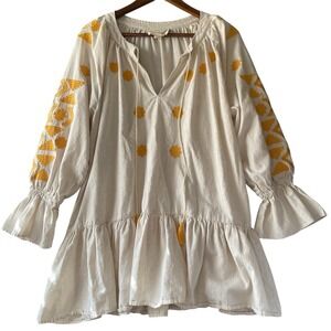 Evy's Tree Womens The Jolene Tunic Top Large Embroidered Boho Lagenlook Coastal